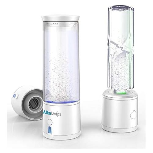  AlkaDrops Portable 5-mins SPEPEM Membrane Hydrogen Water Bottle Rechargable Ionized Water Generator Hydrogenated Water Bottle Removal O3 CL2,300ml