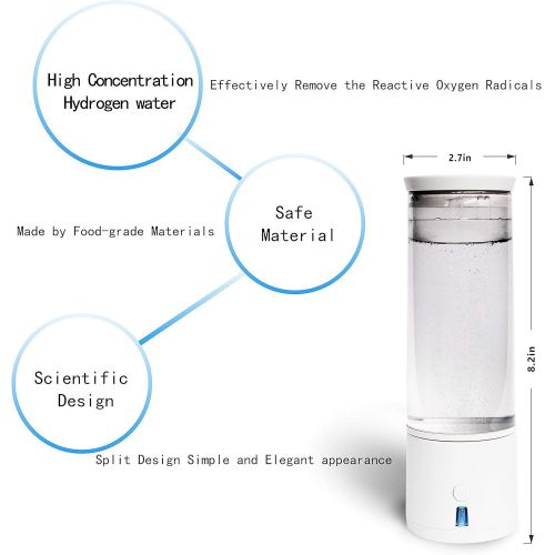  AlkaDrops Portable 5-mins SPEPEM Membrane Hydrogen Water Bottle Rechargable Ionized Water Generator Hydrogenated Water Bottle Removal O3 CL2,300ml