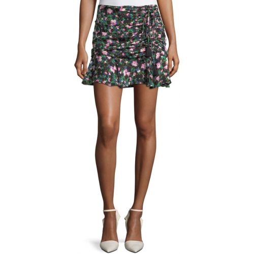  Veronica Beard Violet Painted Floral-Print Ruched Mini Skirt