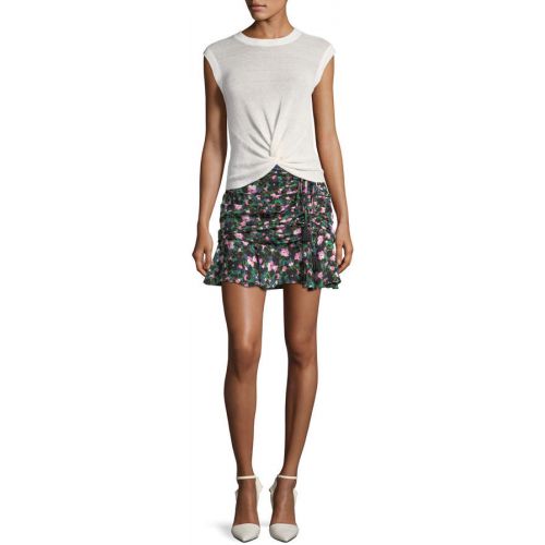  Veronica Beard Violet Painted Floral-Print Ruched Mini Skirt