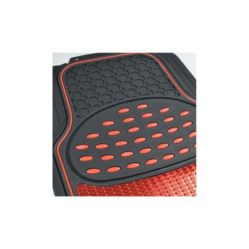  All Weather Heavy Duty Rubber Car Mats 4PC - Black and Red Metallic