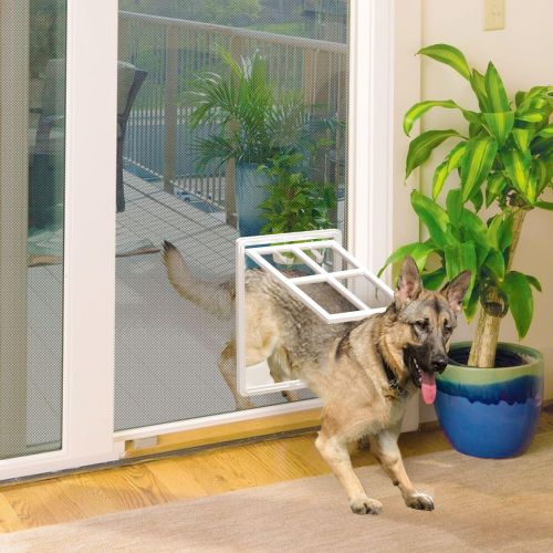  All Dog's Needs Pet Dog Door for Screens  Two-Way Self-Locking Screen Dog Door with Magnetic Lock  Different No-Break Hinge  White Plastic Patio Dog Door Large  12 in. x 16 in.  by All Dog’s