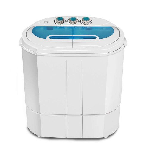  All Goodly 13 lbs Mini Portable Compact Washing Machine Twin Tub Laundry Washer Spin Dryer (WHITE & BLUE)
