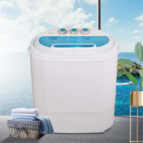  All Goodly 13 lbs Mini Portable Compact Washing Machine Twin Tub Laundry Washer Spin Dryer (WHITE & BLUE)