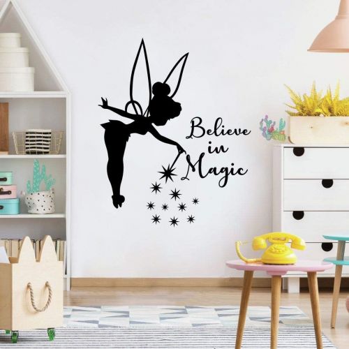  All Things Valuable Believe In Magic Tinkerbell Little Fairy Pixie Dust Tinkerbell Disney Movie Character Tinkerbell Silhouette Vinyl Wall Art Sticker DecorationFor Home Kids Baby Girls Childrens Room