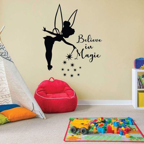  All Things Valuable Believe In Magic Tinkerbell Little Fairy Pixie Dust Tinkerbell Disney Movie Character Tinkerbell Silhouette Vinyl Wall Art Sticker DecorationFor Home Kids Baby Girls Childrens Room