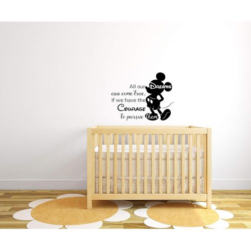  All Things Valuable All Our Dreams Quote Mickey Mouse Walt Disney Cartoon Quotes Wall Sticker Art Decal for Girls Boys Room Bedroom Nursery Kindergarten Fun Home Decor Stickers Wall Art Vinyl Decorati