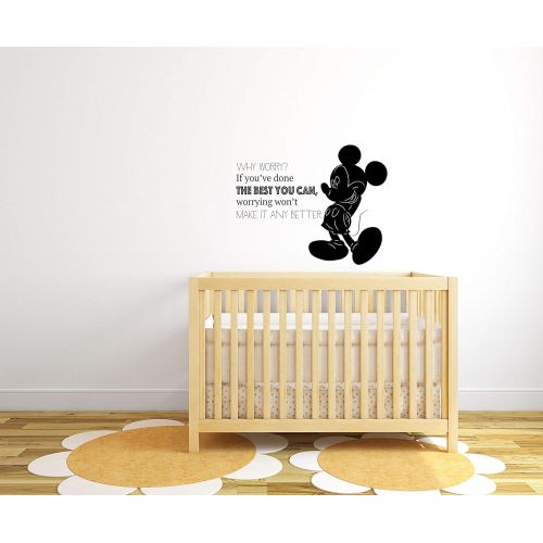  All Things Valuable Why Worry Quote Mickey Mouse Walt Disney Cartoon Quotes Wall Sticker Art Decal for Girls Boys Room Bedroom Nursery Kindergarten Fun Home Decor Stickers Wall Art Vinyl Decoration Si