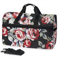 All agree Travel Gym Bag Red Floral Pattern Weekender Bag With Shoes Compartment Foldable Duffle Bag For Men Women