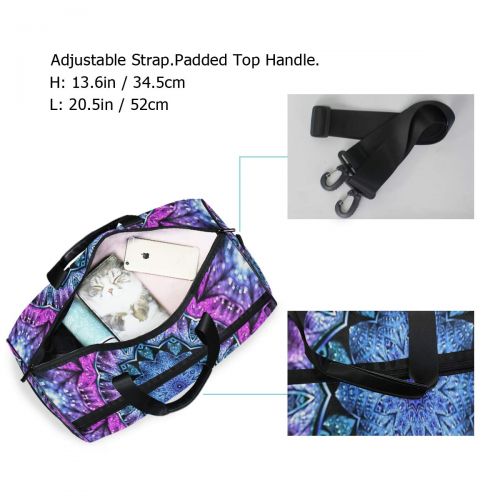  All agree Glossy Blue Purple Fractal Mandala Gym Bags for Men&Women Duffel Bag Weekender Bag with Shoe Compartment