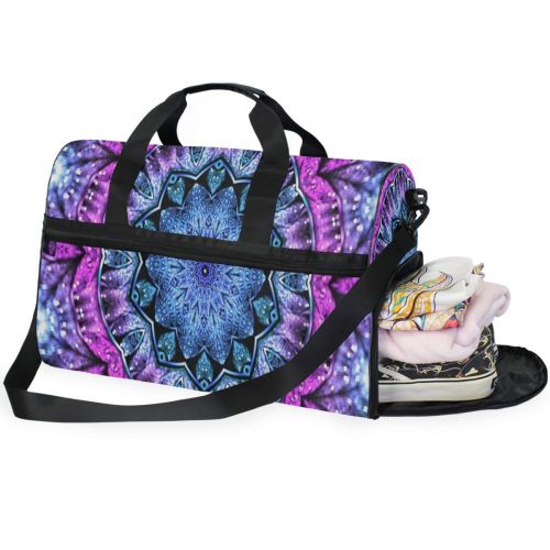  All agree Glossy Blue Purple Fractal Mandala Gym Bags for Men&Women Duffel Bag Weekender Bag with Shoe Compartment