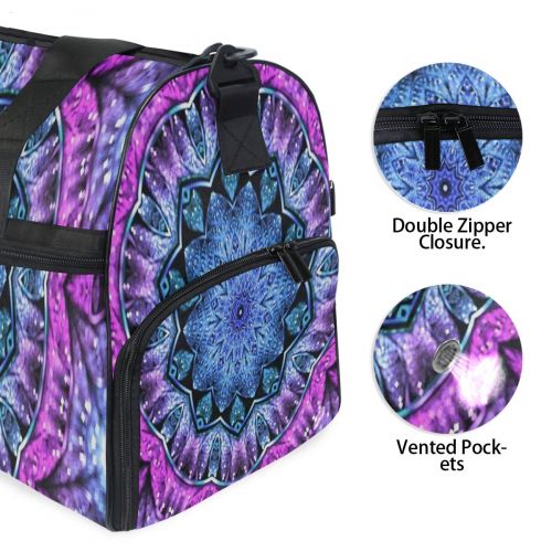  All agree Glossy Blue Purple Fractal Mandala Gym Bags for Men&Women Duffel Bag Weekender Bag with Shoe Compartment