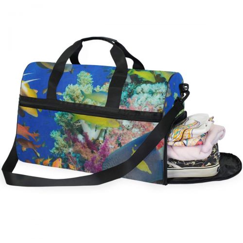  All agree Coral And Fish Gym Bags for Men&Women Duffel Bag Weekender Bag with Shoe Compartment