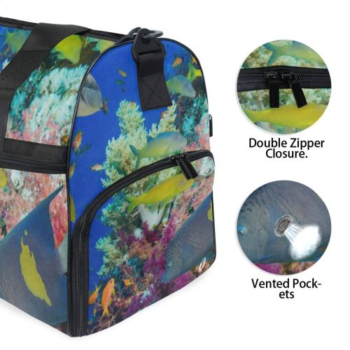  All agree Coral And Fish Gym Bags for Men&Women Duffel Bag Weekender Bag with Shoe Compartment