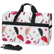 All agree Red Flamingo Umbrella Gym Bags for Men&Women Duffel Bag Weekender Bag with Shoe Compartment