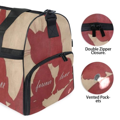  All agree Travel Gym Bag Retro Love Kitten Cat Weekender Bag With Shoes Compartment Foldable Duffle Bag For Men Women