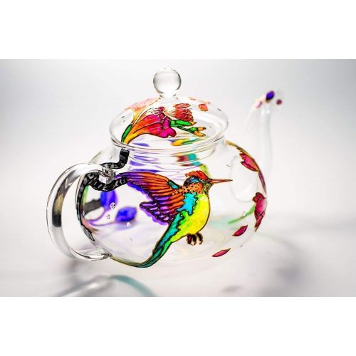  All products are hand painted using high quality Hand Painted Glass Teapot Personalized Hummingbird Tea Pot with Removable Infuser Heat Resistant, Handmade Mothers Day Gift Idea for Women Friend Mom Coworker: Kitchen & Dining