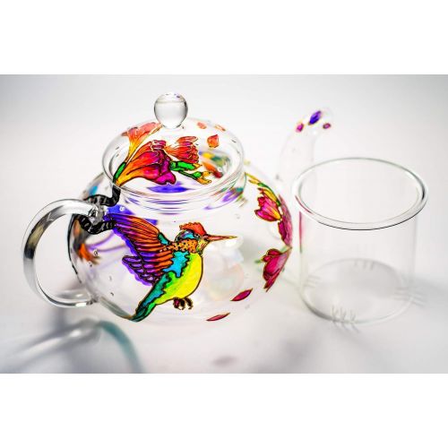  All products are hand painted using high quality Hand Painted Glass Teapot Personalized Hummingbird Tea Pot with Removable Infuser Heat Resistant, Handmade Mothers Day Gift Idea for Women Friend Mom Coworker: Kitchen & Dining