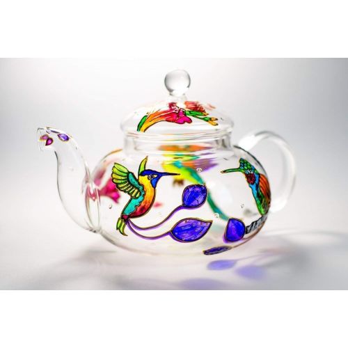  All products are hand painted using high quality Hand Painted Glass Teapot Personalized Hummingbird Tea Pot with Removable Infuser Heat Resistant, Handmade Mothers Day Gift Idea for Women Friend Mom Coworker: Kitchen & Dining