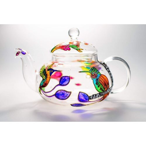  All products are hand painted using high quality Hand Painted Glass Teapot Personalized Hummingbird Tea Pot with Removable Infuser Heat Resistant, Handmade Mothers Day Gift Idea for Women Friend Mom Coworker: Kitchen & Dining