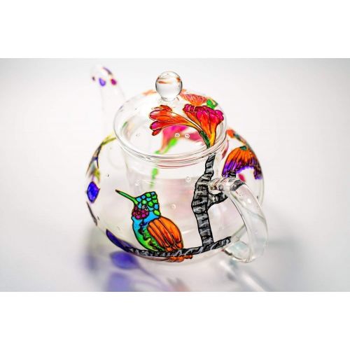  All products are hand painted using high quality Hand Painted Glass Teapot Personalized Hummingbird Tea Pot with Removable Infuser Heat Resistant, Handmade Mothers Day Gift Idea for Women Friend Mom Coworker: Kitchen & Dining