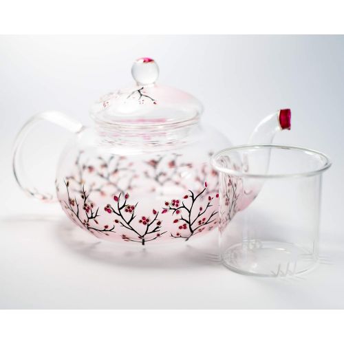  All products are hand painted using high quality Hand Painted Cherry Blossom Sakura Teapot Glass Tea Pot with Removable Infuser, Handmade Floral Wedding Gift Free Personalization, 3 sizes to choose: Kitchen & Dining