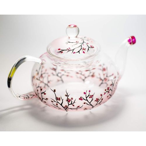  All products are hand painted using high quality Hand Painted Cherry Blossom Sakura Teapot Glass Tea Pot with Removable Infuser, Handmade Floral Wedding Gift Free Personalization, 3 sizes to choose: Kitchen & Dining