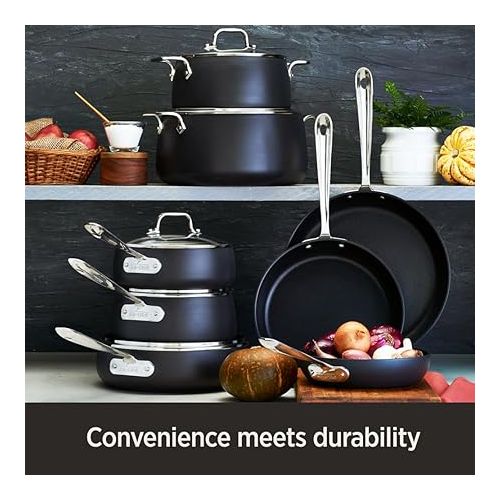  All-Clad HA1 Hard Anodized Nonstick Cookware Set 8 Piece Induction Oven Broiler Safe 500F, Lid Safe 350F Pots and Pans Black