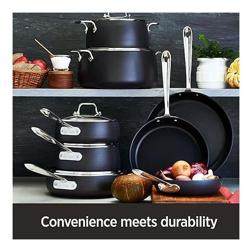  All-Clad HA1 Hard Anodized Non Stick Cookware Set 8 Piece, Induction, Oven Broiler Safe 500F, Lid Safe 350F, Kitchen Cooking Set w/ Frying Pans, Sauce Pans, Stockpot, Pots and Pans Set Non Stick Black