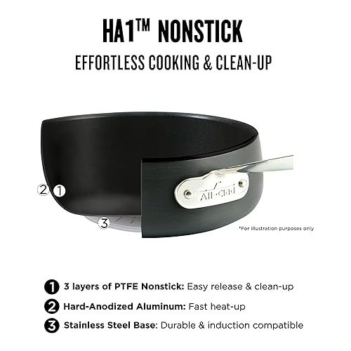  All-Clad HA1 Hard Anodized Nonstick Fry Pan Set 2 Piece, 8, 10 Inch Induction Oven Broiler Safe 500F, Lid Safe 350F Pots and Pans, Cookware Black