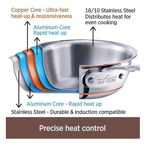  All-Clad Copper Core 5-Ply Stainless Steel Stockpot 8 Quart Induction Oven Broiler Safe 600F Pots and Pans, Cookware Silver