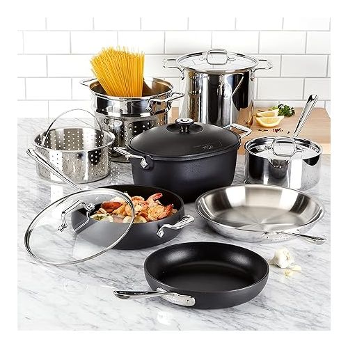  All-Clad Multi Material Cookware Set, 12-Piece, Silver and Black