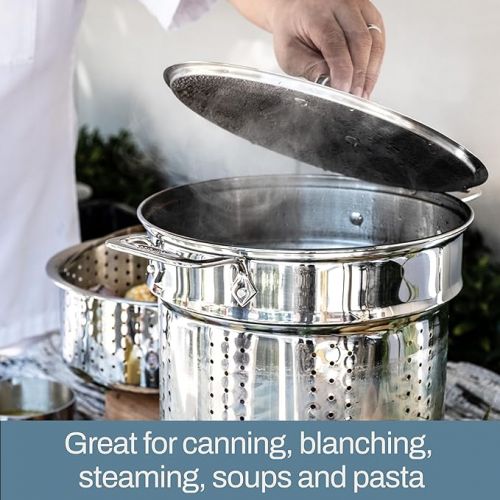  All-Clad Specialty Stainless Steel Stockpot, Multi-Pot with Strainer 3 Piece, 12 Quart Induction Oven Broiler Safe 500F Strainer, Pasta Strainer with Handle, Pots and Pans Silver