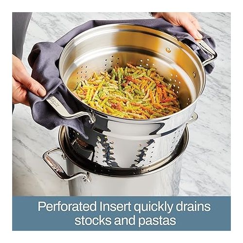  All-Clad Specialty Stainless Steel Stockpot, Multi-Pot with Strainer 3 Piece, 12 Quart Induction Oven Broiler Safe 500F Strainer, Pasta Strainer with Handle, Pots and Pans Silver