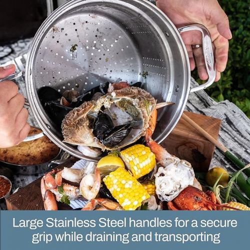  All-Clad Specialty Stainless Steel Stockpot, Multi-Pot with Strainer 3 Piece, 12 Quart Induction Oven Broiler Safe 500F Strainer, Pasta Strainer with Handle, Pots and Pans Silver