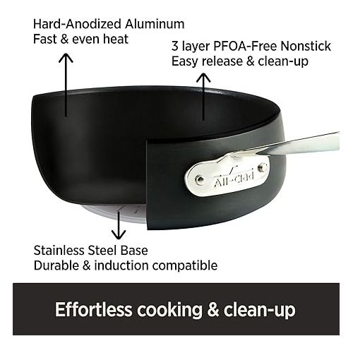  All-Clad HA1 Hard Anodized Nonstick SaucePan 2.5 Quart Induction Oven Broiler Safe 500F, Lid Safe 350F Pots and Pans, Cookware Black