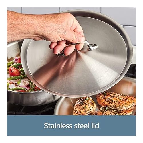  All-Clad D3 3-Ply Stainless Steel Large Weeknight Frying Pan 4 Quart Induction Oven Broiler Safe 600F Pots and Pans, Cookware Silver