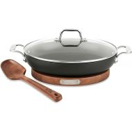 All-Clad HA1 Hard Anodized Nonstick Universal Pan with Acacia Trivet and Spoon 4 Piece, 3 Quart Induction Oven Broiler Safe 500F, Lid Safe 350F Pots and Pans, Cookware Black