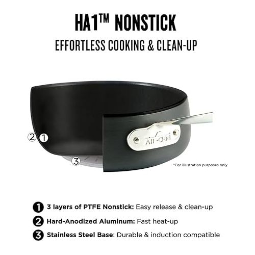 All-Clad HA1 Hard Anodized Nonstick Universal Pan with Acacia Trivet and Spoon 4 Piece, 3 Quart Induction Oven Broiler Safe 500F, Lid Safe 350F Pots and Pans, Cookware Black