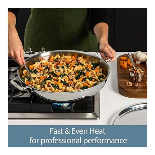  All-Clad D3 3-Ply Stainless Steel Large Frying Pan 7 Quart Induction Oven Broiler Safe 600F Pots and Pans, Cookware Silver