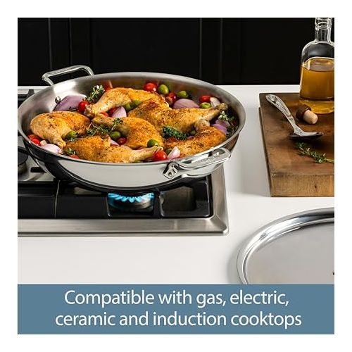  All-Clad D3 3-Ply Stainless Steel Large Frying Pan 7 Quart Induction Oven Broiler Safe 600F Pots and Pans, Cookware Silver