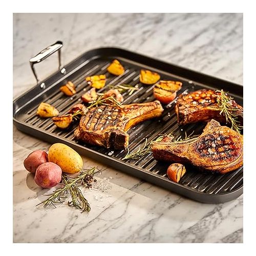  All-Clad HA1 Hard Anodized Nonstick Grill/Griddle Pan 13x20 Inch Oven Broiler Safe 500F Pots and Pans, Cookware Black