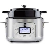 All-Clad 5 Quart 7-in-1 Electric Slow Cooker with Stainless Steel and Cast Iron, 1200W - Black Enamel Crock