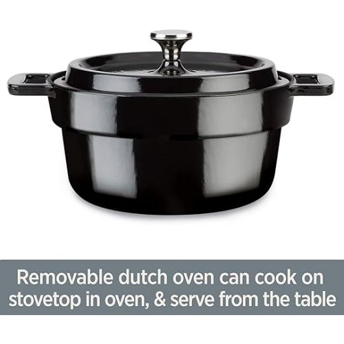  All-Clad 5 Quart 7-in-1 Electric Slow Cooker with Stainless Steel and Cast Iron, 1200W - Black Enamel Crock