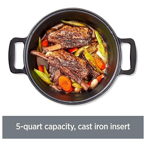  All-Clad 5 Quart 7-in-1 Electric Slow Cooker with Stainless Steel and Cast Iron, 1200W - Black Enamel Crock