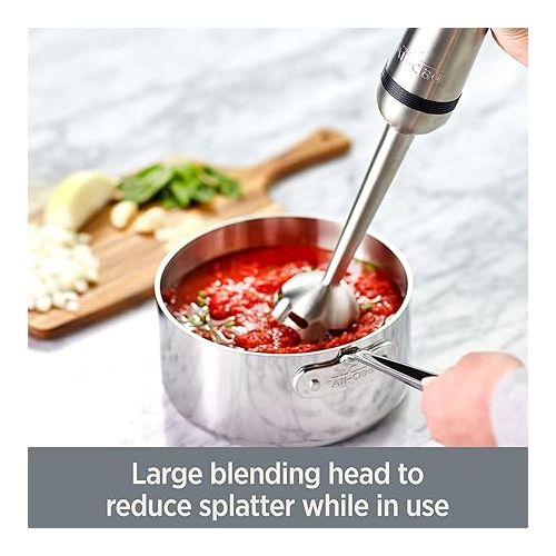  All-Clad Electrics Stainless Steel Immersion Blender 2 Piece Turbo Function 600 Watts Detachable, Variable Speed Control, Hand Blander, 9-1/4-inch