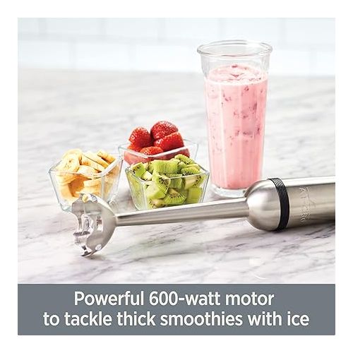  All-Clad Electrics Stainless Steel Immersion Blender 2 Piece Turbo Function 600 Watts Detachable, Variable Speed Control, Hand Blander, 9-1/4-inch