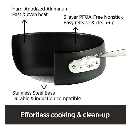  All-Clad HA1 Hard Anodized Nonstick Saute Pan with Lid and Fry Pan Set 4 Quart, 10 Inch Induction Oven Broiler Safe 500F Pots and Pans, Cookware Black