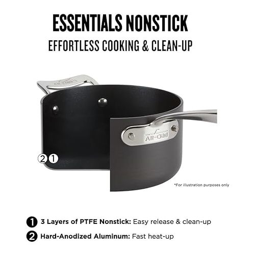  All-Clad Essentials Hard Anodized Nonstick Cookware Set 10 Piece Oven Safe 350F Pots and Pans Black