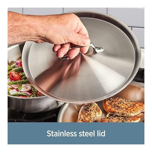  All-Clad D3 3-Ply Stainless Steel Fry Pan With Lid 10 Inch, Induction Compatible, Oven Broiler Safe 600F, Fast and Even Heat, Pots and Pans, Cooking Frying Pan, Skillet, Kitchen, Cookware, Silver